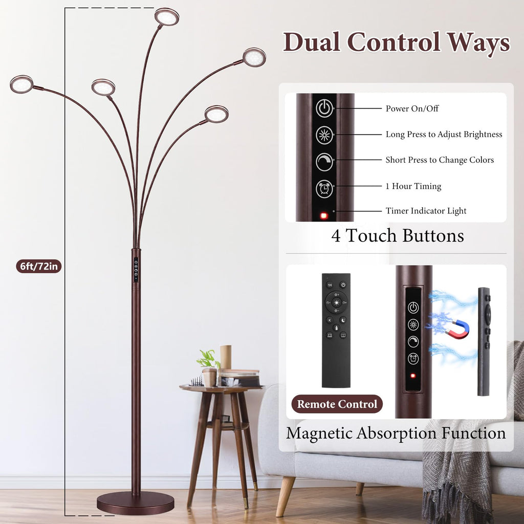 Inspired Arco Style LED Arc Floor Lamp with Remote, Dimmable Floor Lamp with Timer