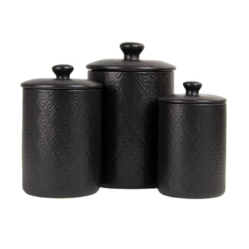 Embossed Marquis Ceramic Kitchen Canister Set, Set of 3, Matte Black
