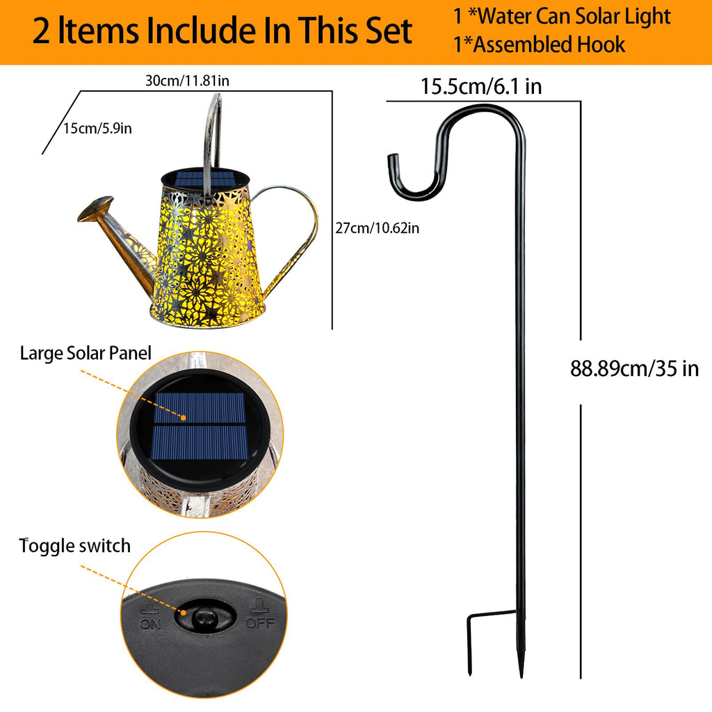 Solar Watering Can Lights, Outdoor Large Hanging Lantern Waterproof, Multicolor Retro Metal Solar Lights Yard Porch