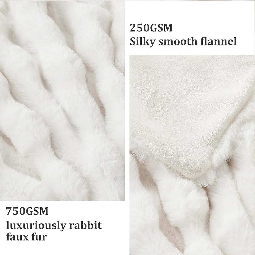 Faux Fur King Blanket for Couch, 1000 GSM Cozy Fuzzy Fluffy Soft Plush Thick Bubble Sherpa Blanket for Sofa Bedroom