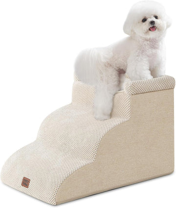 3-Step Curved Dog Stairs for Small Dogs 14" H, Beige