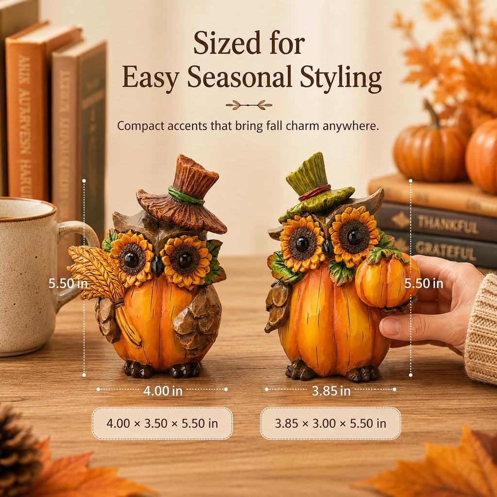Fall Thanksgiving Pumpkin Figurines, Owl Harvest Decor