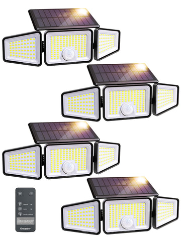 Solar Motion Sensor Flood Light with Remote, Black, 4-Pack