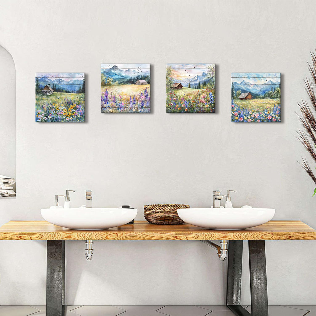 Nature Wall Art Barn Wildflower Landscape Wall Decor Farmhouse Floral Scenery Pictures Mountain Posters Living Room