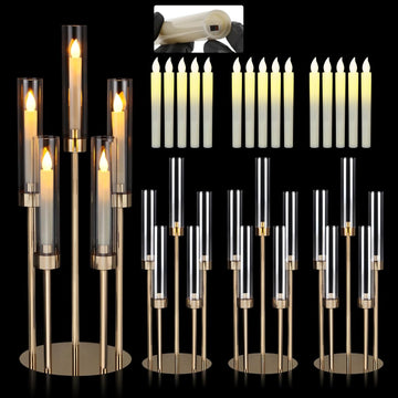 Gold Candelabra Centerpiece 4 Set 26.8'' Tall Candle Holder Centerpiece for Tables, 5 Arms Candlestick Holders with