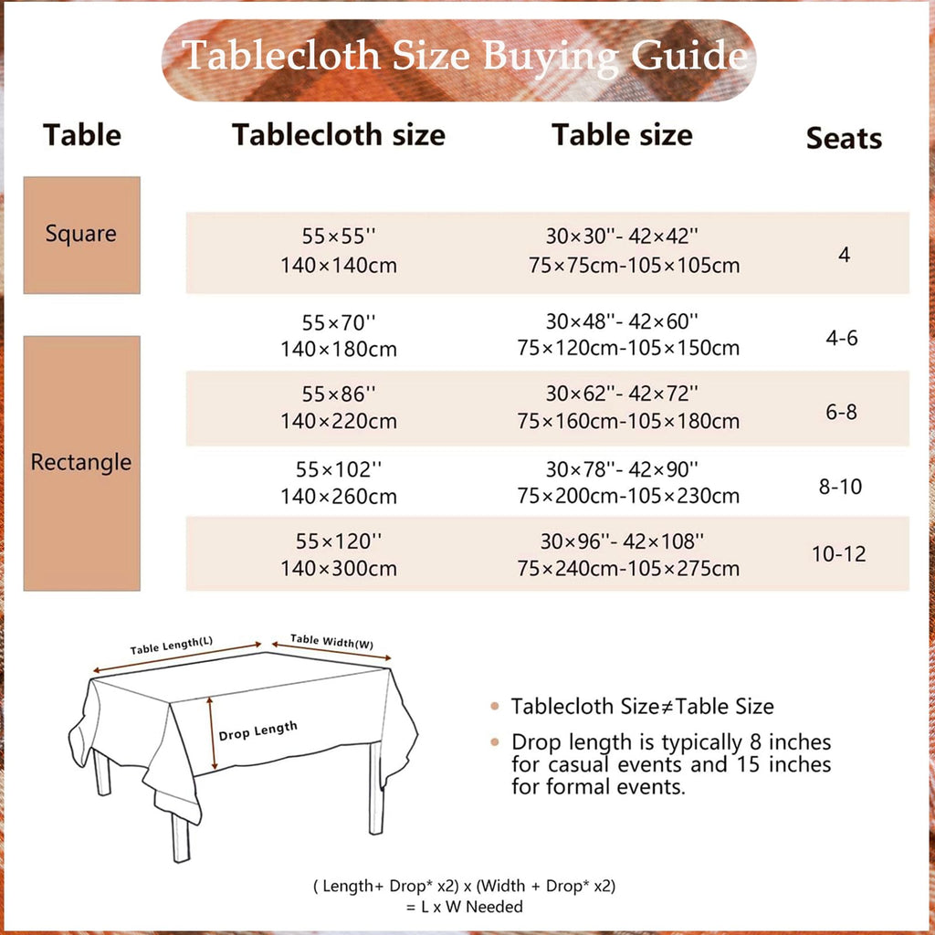 55x70 Inch Thanksgiving Tablecloth - Rust Tartan Rectangle Table Cover, Washable Fall Decor for Holiday Parties