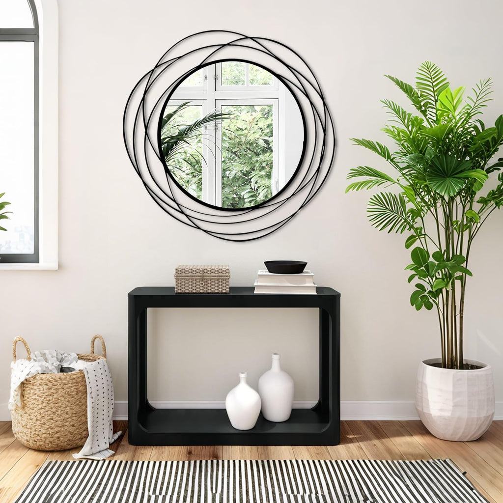 Round Wall Mirror - 26.8" Large Black Circle Mirror for Wall with Art Decorative Durable Metal Frame, Modern Hanging