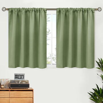 Olive Green Short Blackout Curtains 36 Inch Length - Small Drapes Room Darkening with Rod Pocket Kitchen Window
