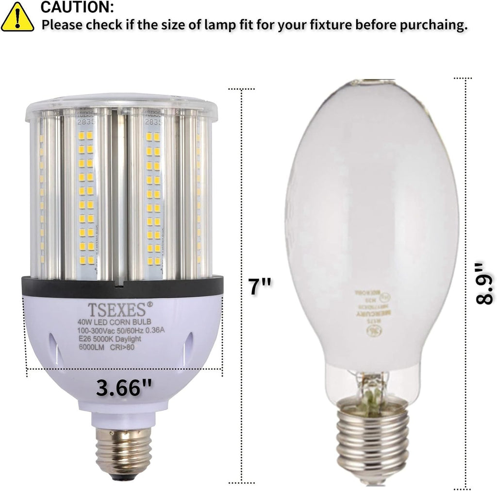 40W LED Corn Bulb,6000LM E26 Base, 5000K Daylight,175-250W HID/HPS Equiv