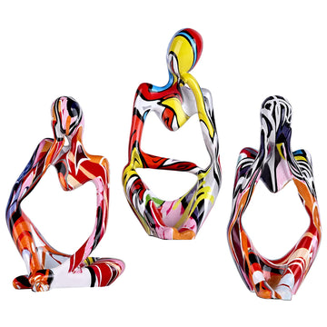 Graffiti Thinker Statue Decor for TV Stand, Shelf, Desk, or Coffee Table - Set of 3 Resin Figurines Decorative