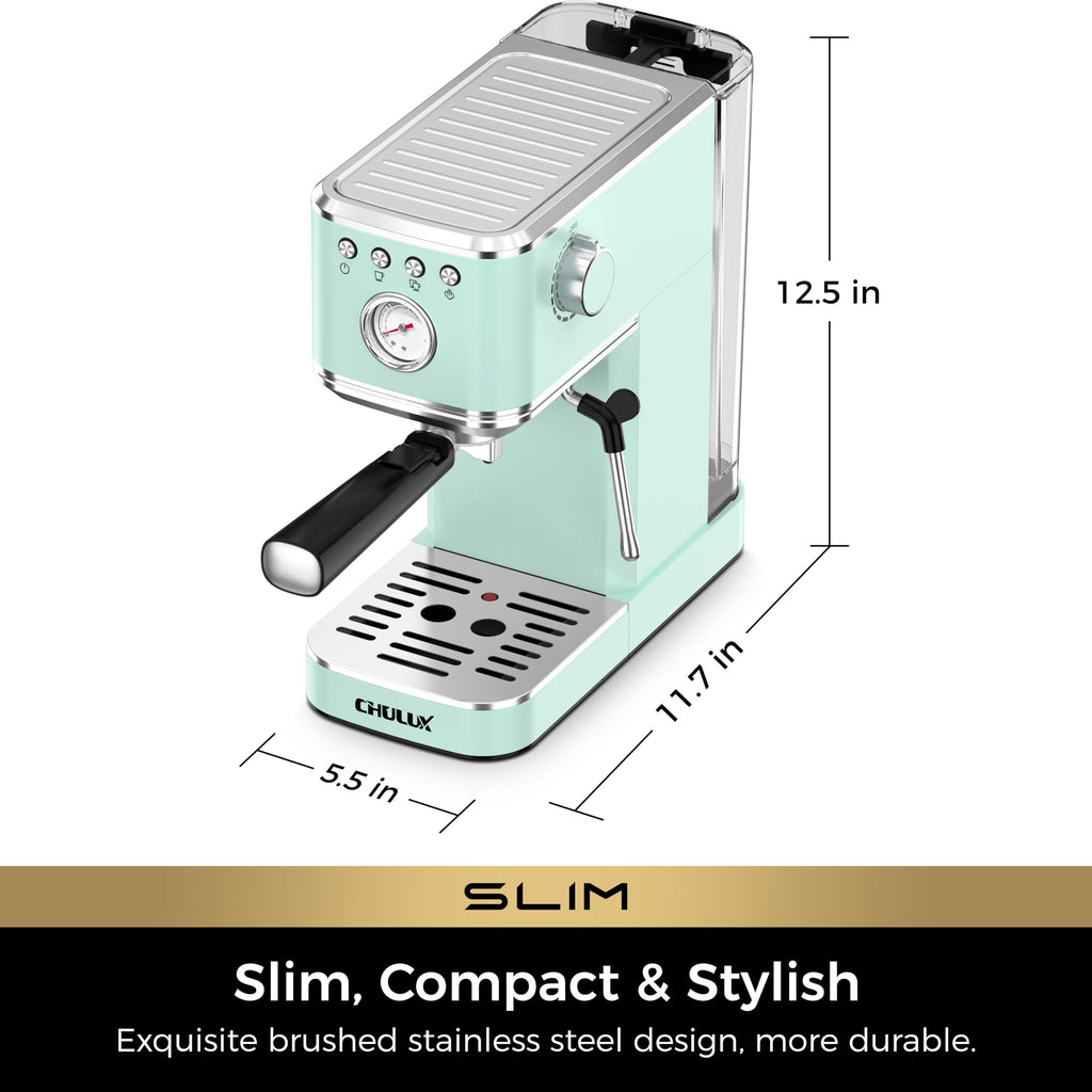 Slim Espresso Machine with Milk Frother Latte, Pastel Green