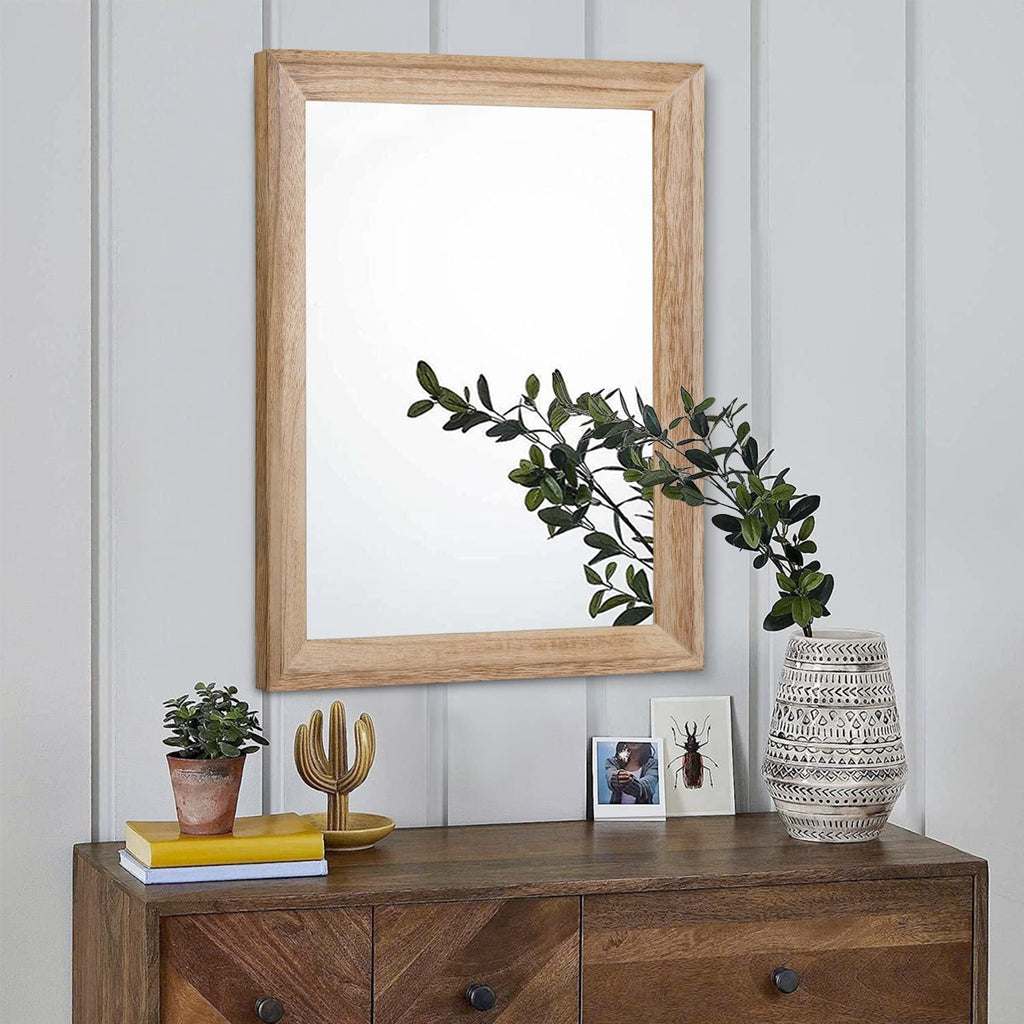 Rustic Mirrors for Wall Rectangle Wooden Frame Hanging Mirror Bathroom Living Room Entryway Large 20"x16"
