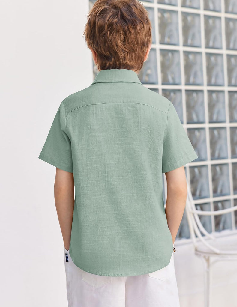 Boys Chambray Button Down Shirt Cotton Short Sleeve Shirt