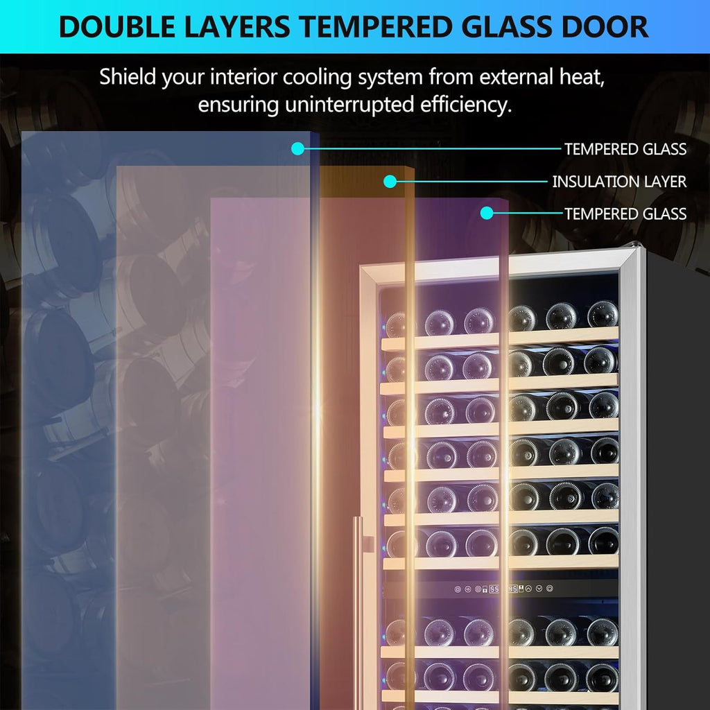 Dual Zone Wine Fridge Freestanding 175 Bottle, 24 Inch Large Capacity Built
