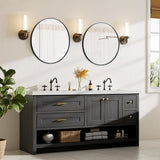 Bathroom Mirror for Wall, 24 Inch Round Mirror, Matte Black Metal Framed Circle Vanity Mirror Bedroom Living Room