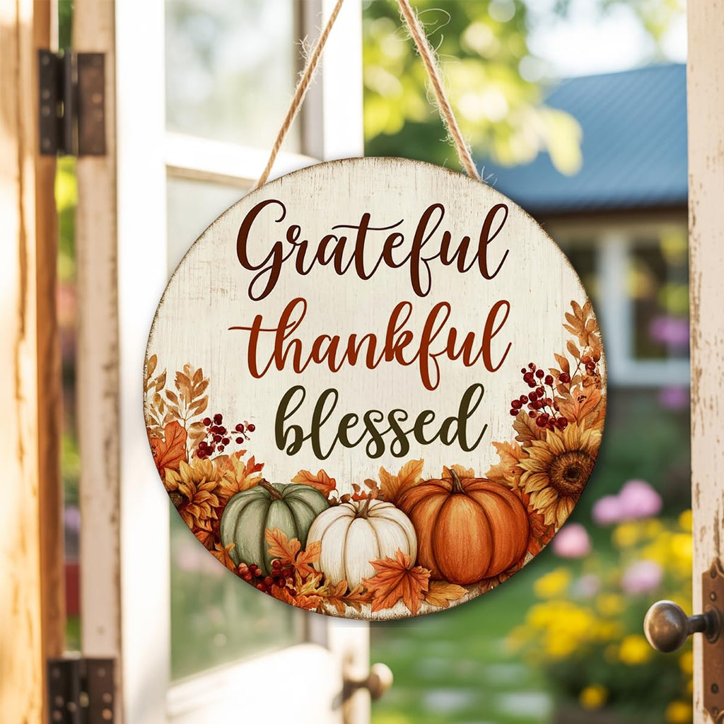 Grateful Thankful Blessed Thanksgiving Decorations Door Sign