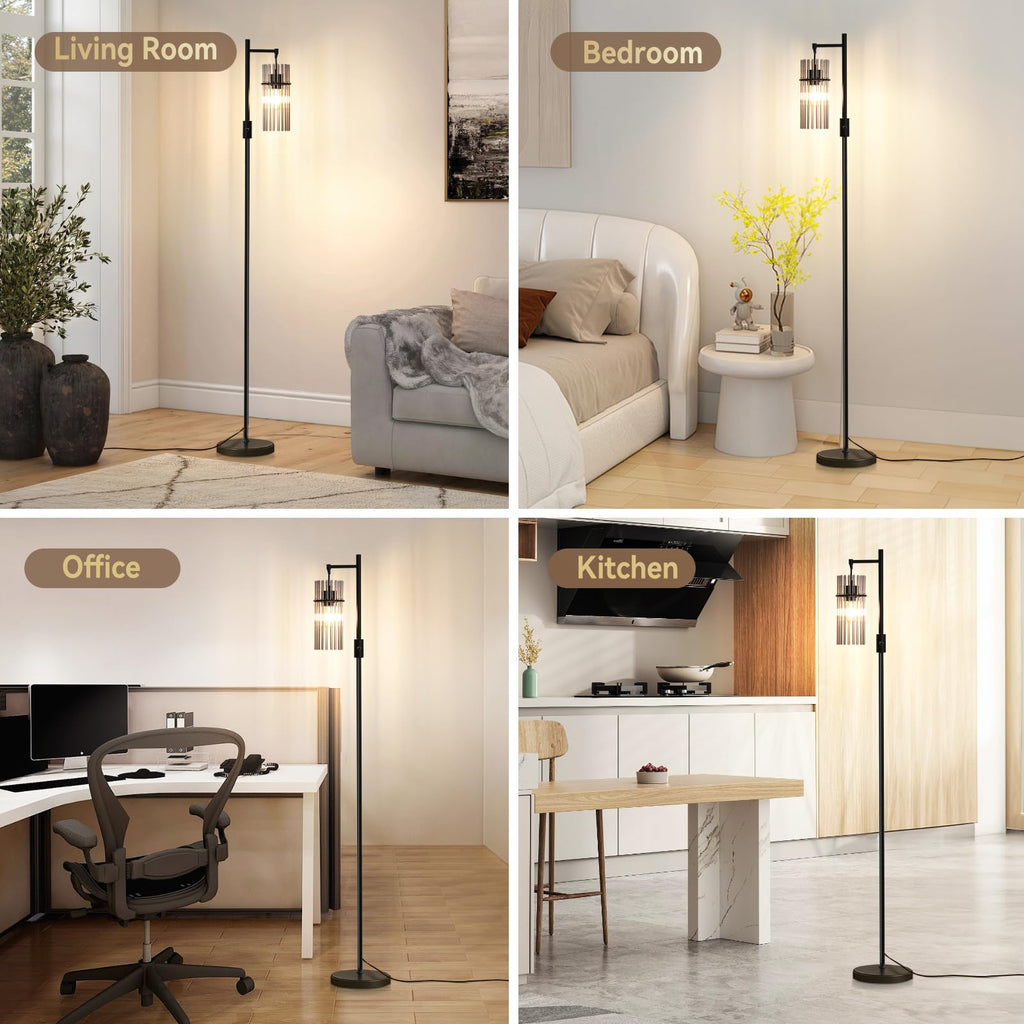 Industrial 66" Tall Modern Floor Lamp Dimmable Glass Black