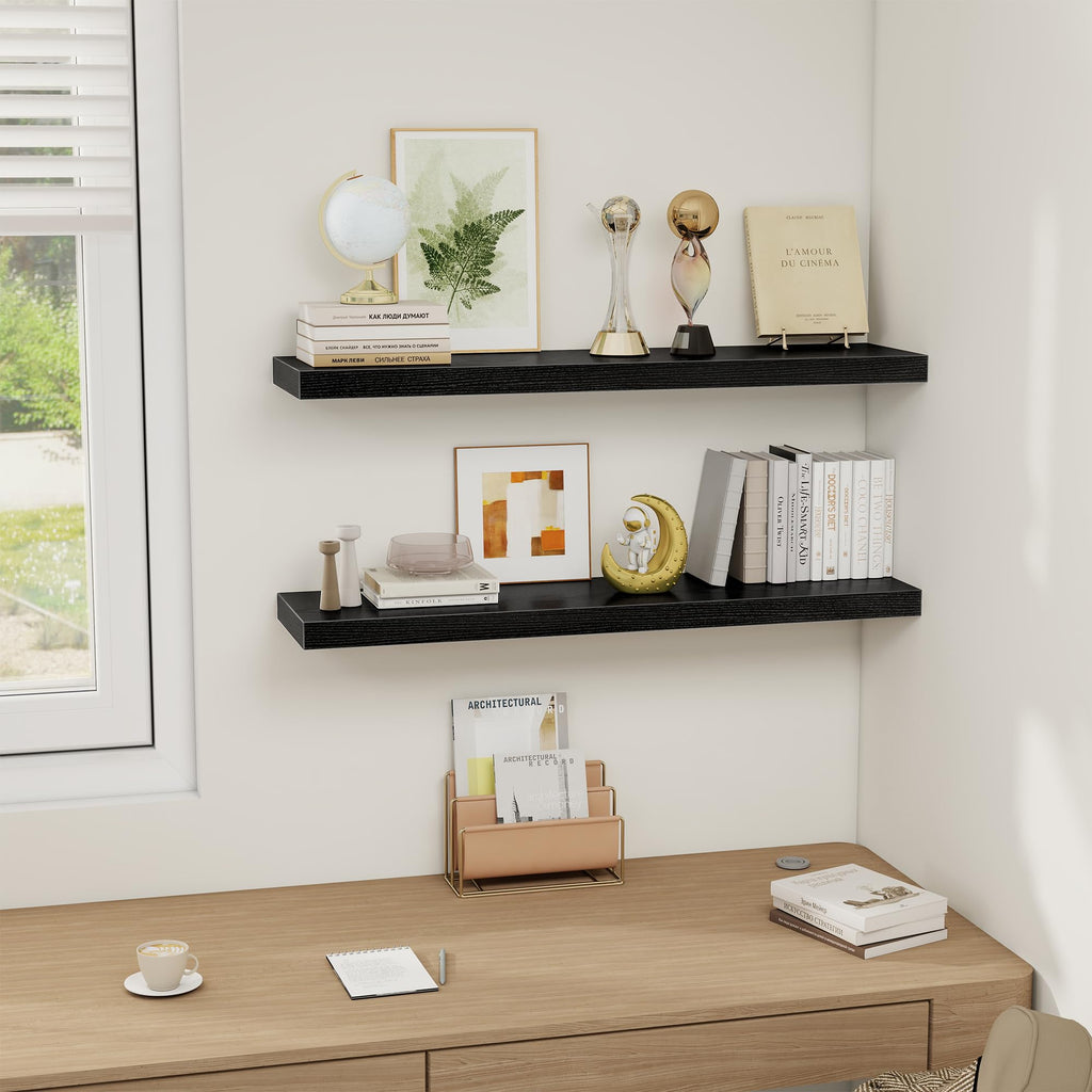 Black Floating Shelves 36 Inch Long, Rustic Farmhouse Bathroom Shelves Over Toliet, 36 x 8 Inch Floating Shelves for