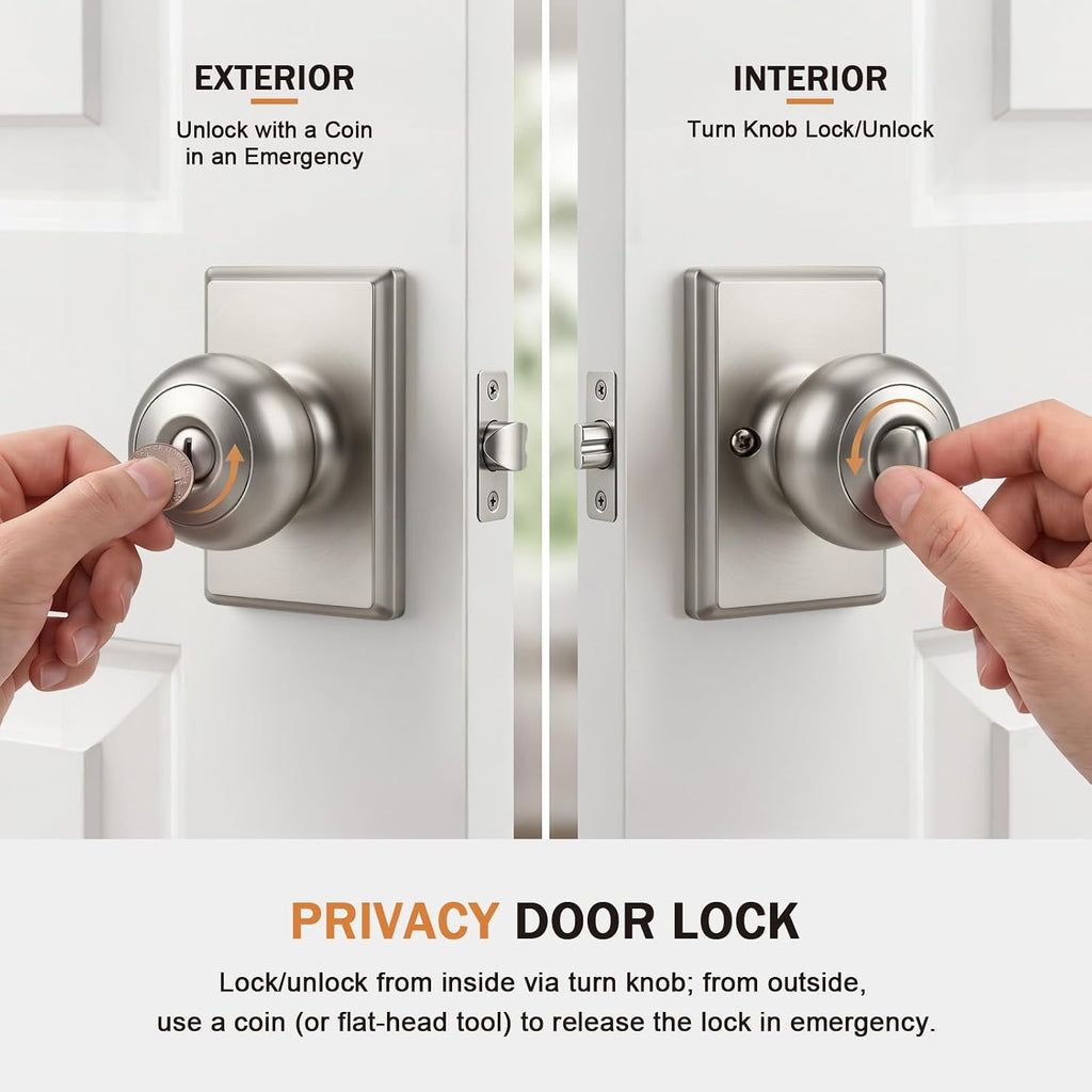 6 Packs Brushed Nickel Interior Privacy Door Knob with Lock
