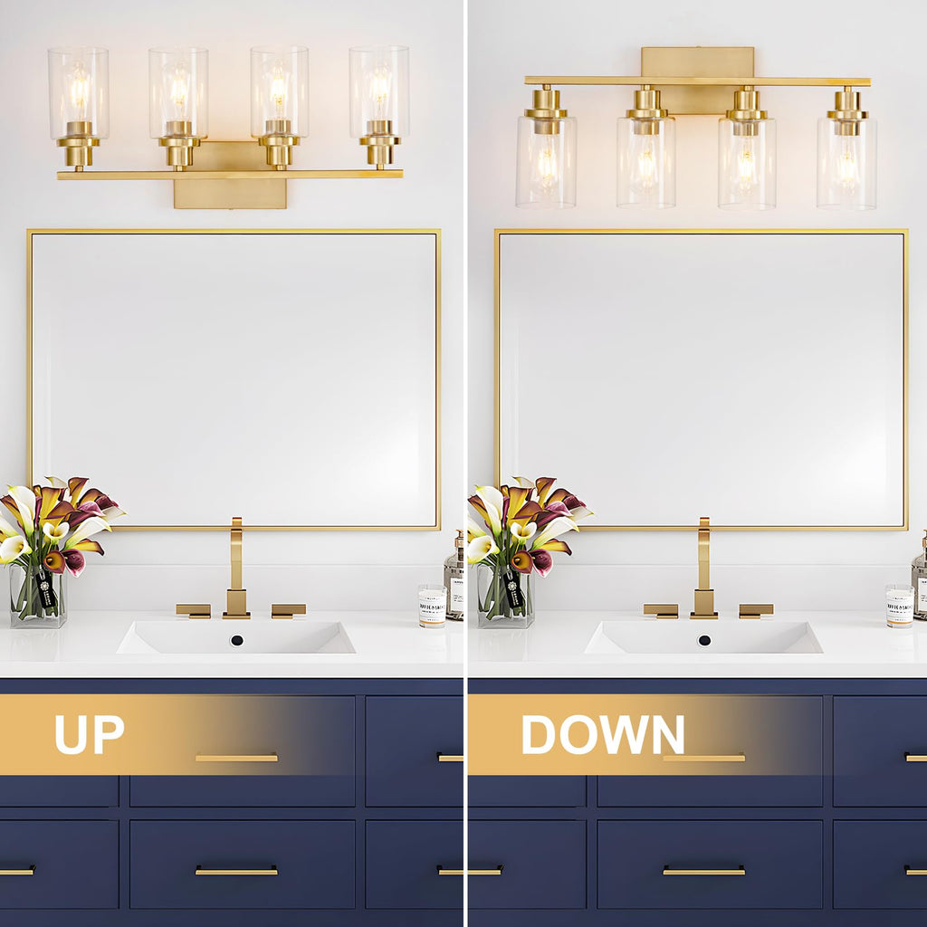 4 Light Gold Bathroom Light Fixtures Brushed Brass Vanity Light Over Mirror Modern Farmhouse Wall Lighting Sconces