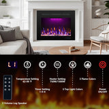 27.1" W Rear Electric Fireplace Inserts with Thermostat, Recessed Fireplace Heater with 3 Flame & Top Light Color