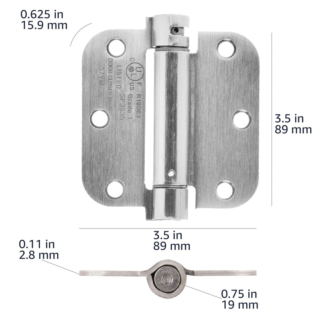 Self-Closing Door Hinge, 3.5 Inch x 3.5 Inch, 5/8-Inch Radius, Satin Nickel, 1-Piece, Hardware Included Temp