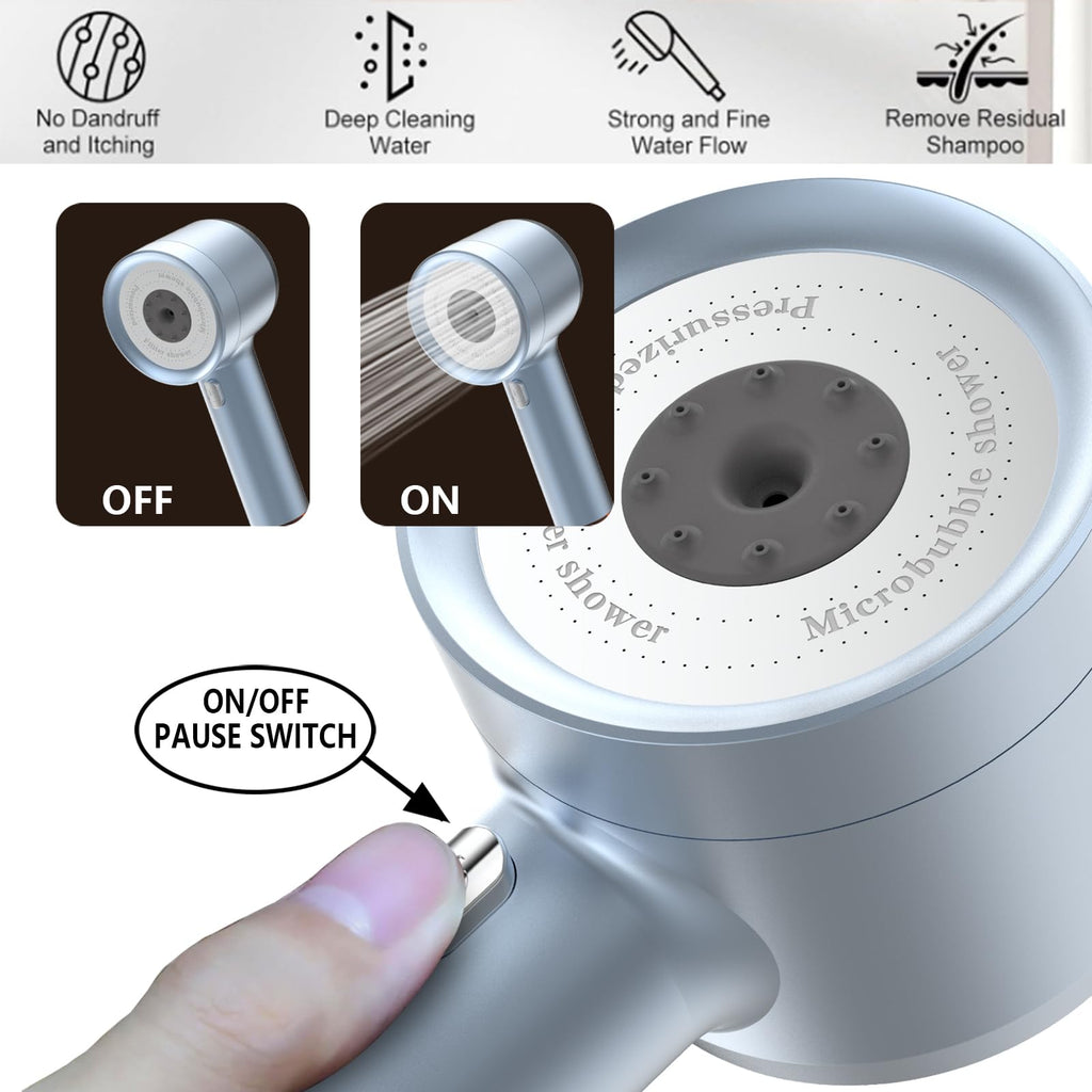 Pressure Shower Head with Handheld, with Pause Switch 4 Spray Modes Water Saving Showerhead, Showerhead Set with Hose