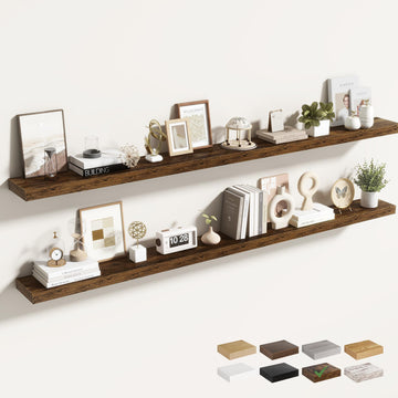 72 Inch Floating Shelves for Wall 2 Pack, 72" Wall Shelves for Books, Storage, Decor, Wall Mounted Floating Shelf
