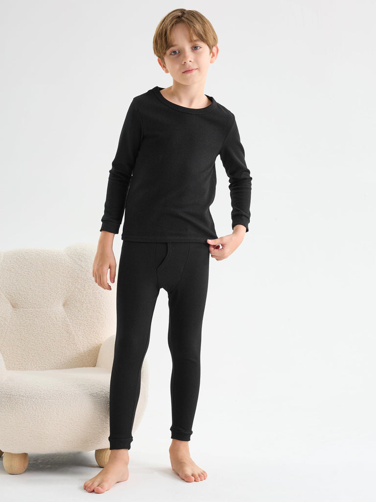 3 Sets Boys Waffle Thermal Underwear Set Base Layer for Kids