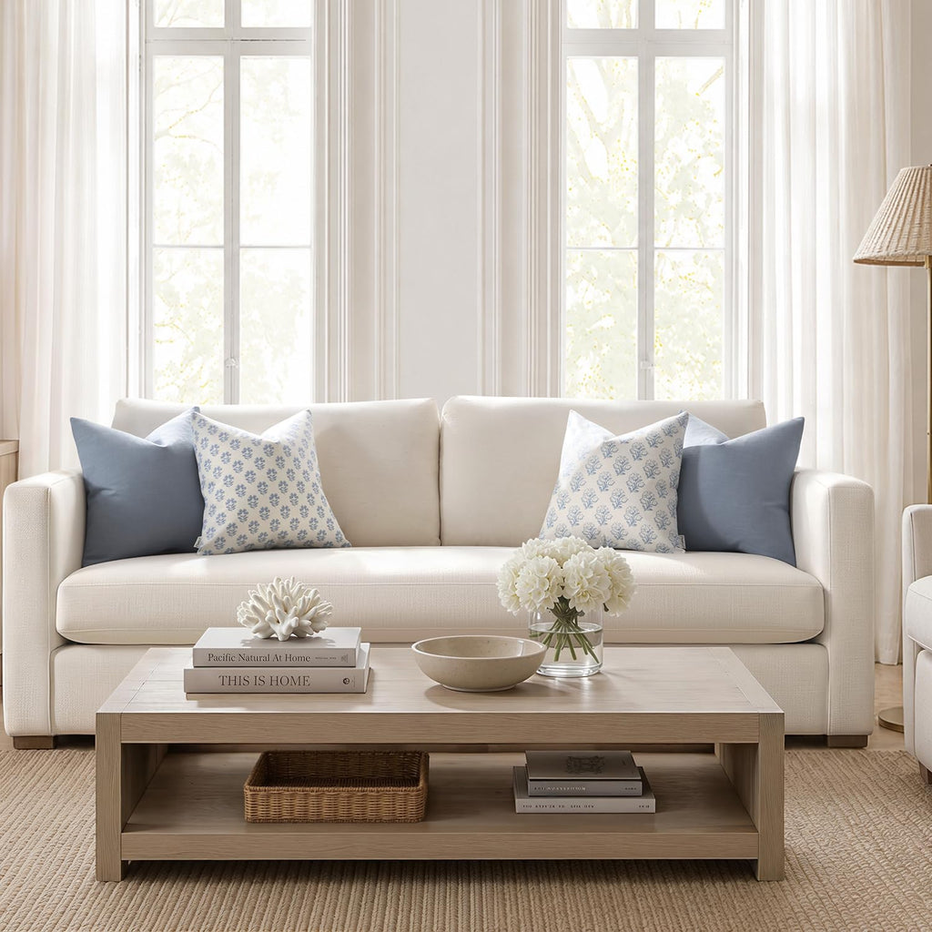 Linen Blend Throw Pillow Covers 20x20 Set of 2, Dusty Blue