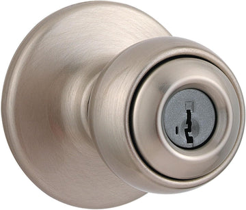 Polo Entry Door Knob with Lock and Key, Secure Keyed Handle Exterior, Front Entrance and Bedroom, Satin Nickel, Pick