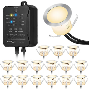 Recessed Deck Stair Lighting with Timer Photocell Sensor Transformer, Dimmable, Low Voltage LED Step Riser Lights