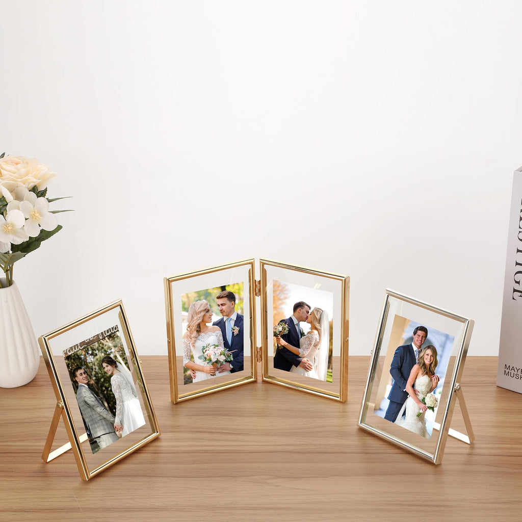 Gold 7x5 Floating Frame(Horizontal) 2pack for Photo Sizes(3.5x5'', 4x6''), Classy Gold Frames Tabletop/Shelf display
