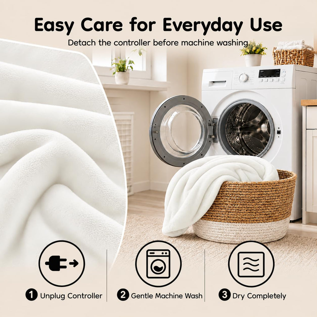 Electric Heated Blanket 90" x 100", White