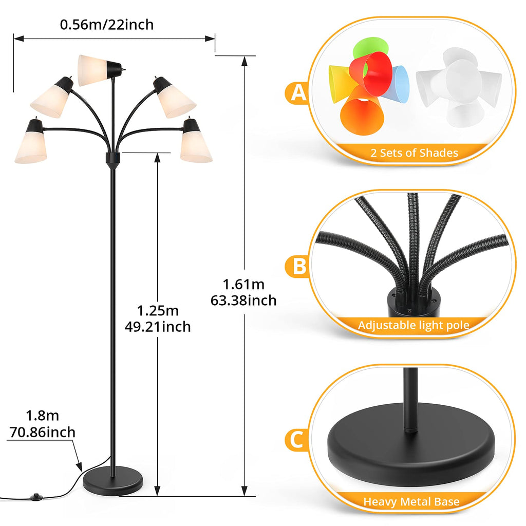LED Floor Lamp, Medusa Adjustable Multi Head Modern Tall Standing Light