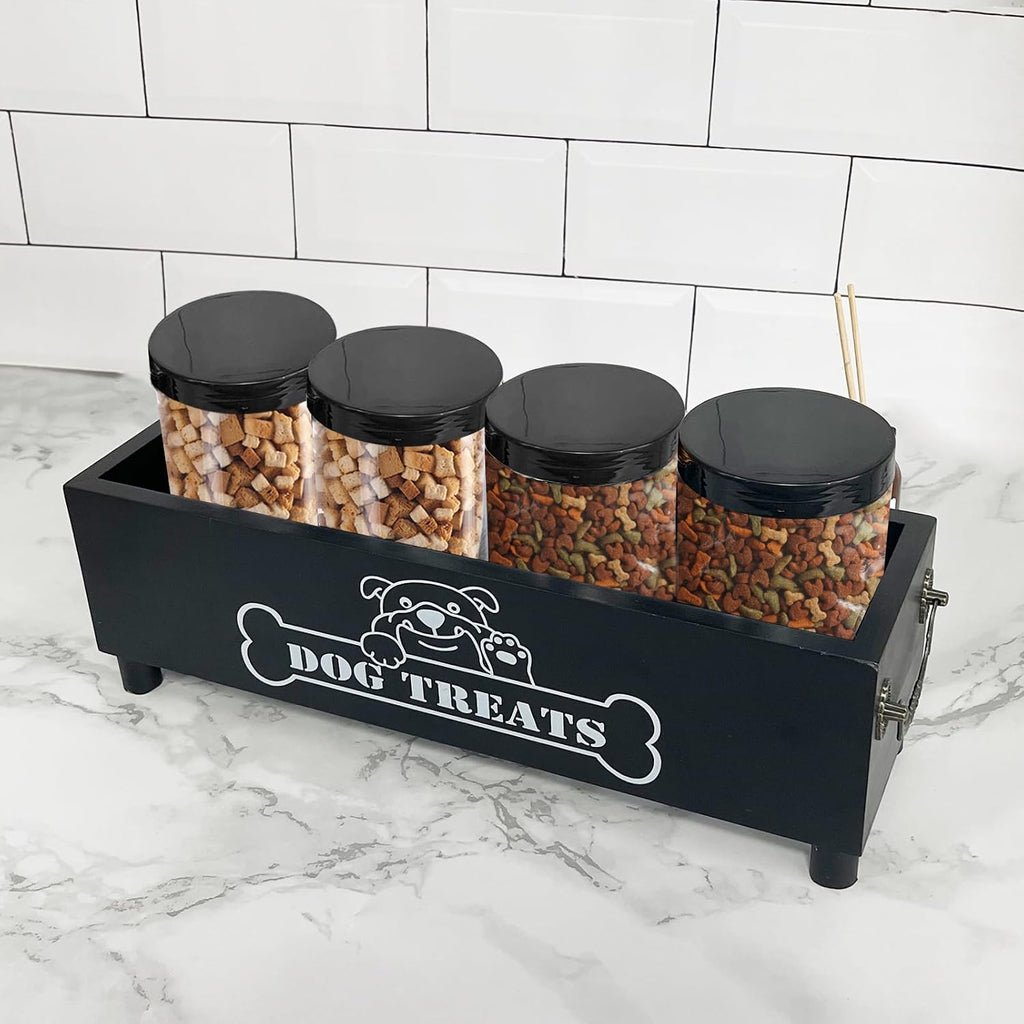 Large Dog Treats Container, Dog Cookie Jar for Dogs Cat Treats Container, Farmhouse Wood Pet Treats Storage Organizer