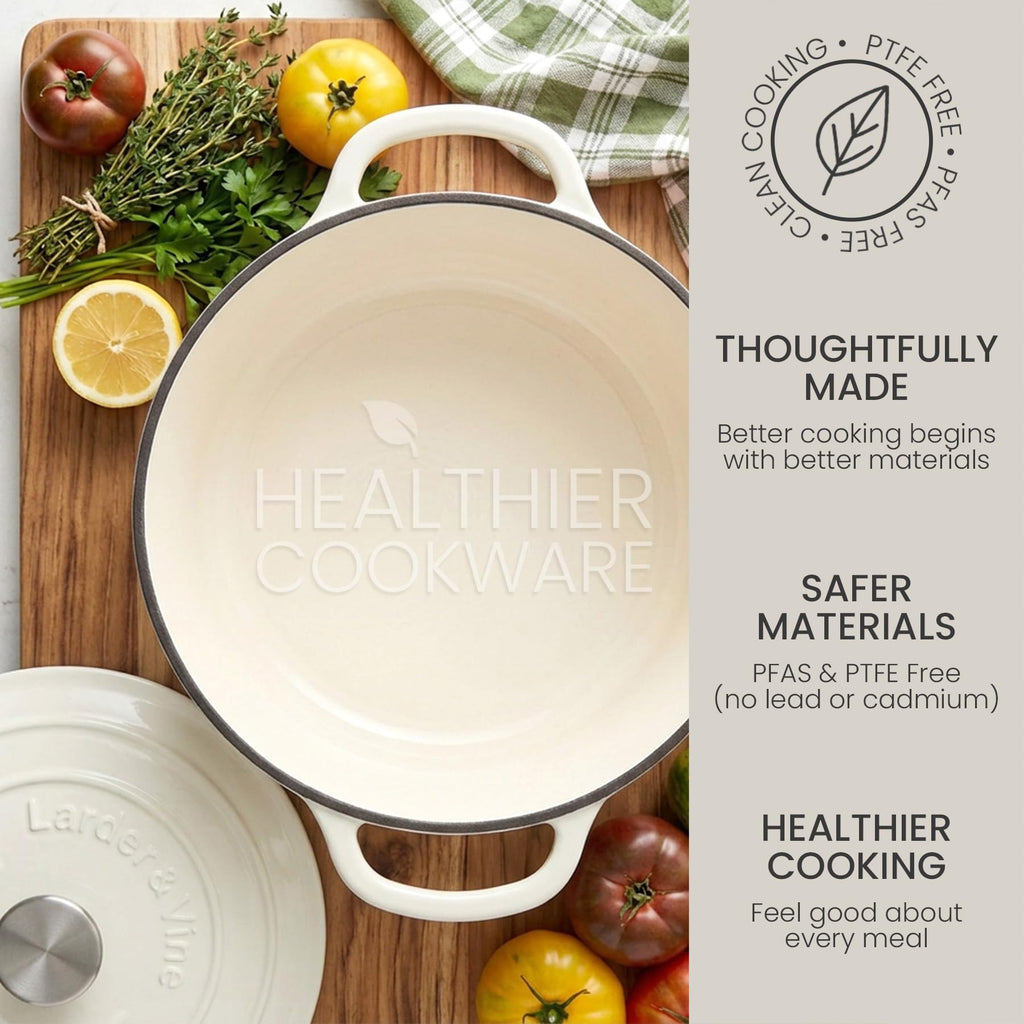 5.7 qt Enameled Cast Iron Dutch Oven Pot with Lid, White