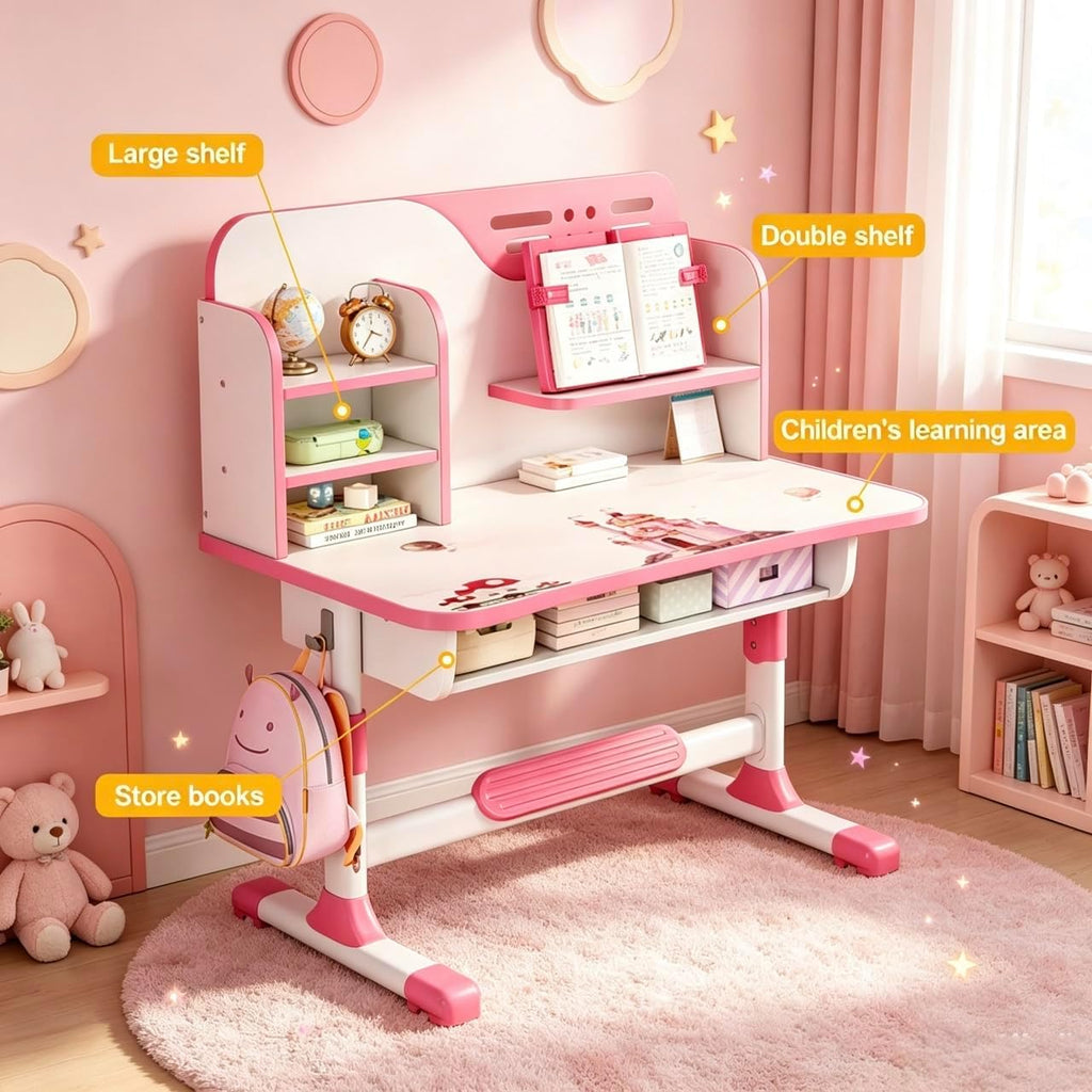 Kids Desk and Chair Set, Height Adjustable Children Study Table and Chair