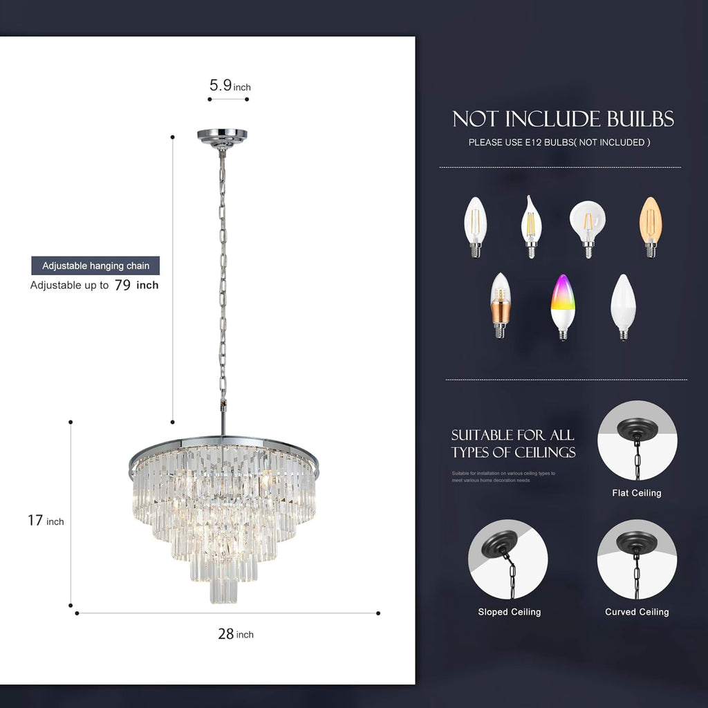 Inspired Odeon Style 10-Light Chrome Crystal 5-Tier Modern Chandelier W28" - A107-B07G3ZPRGW