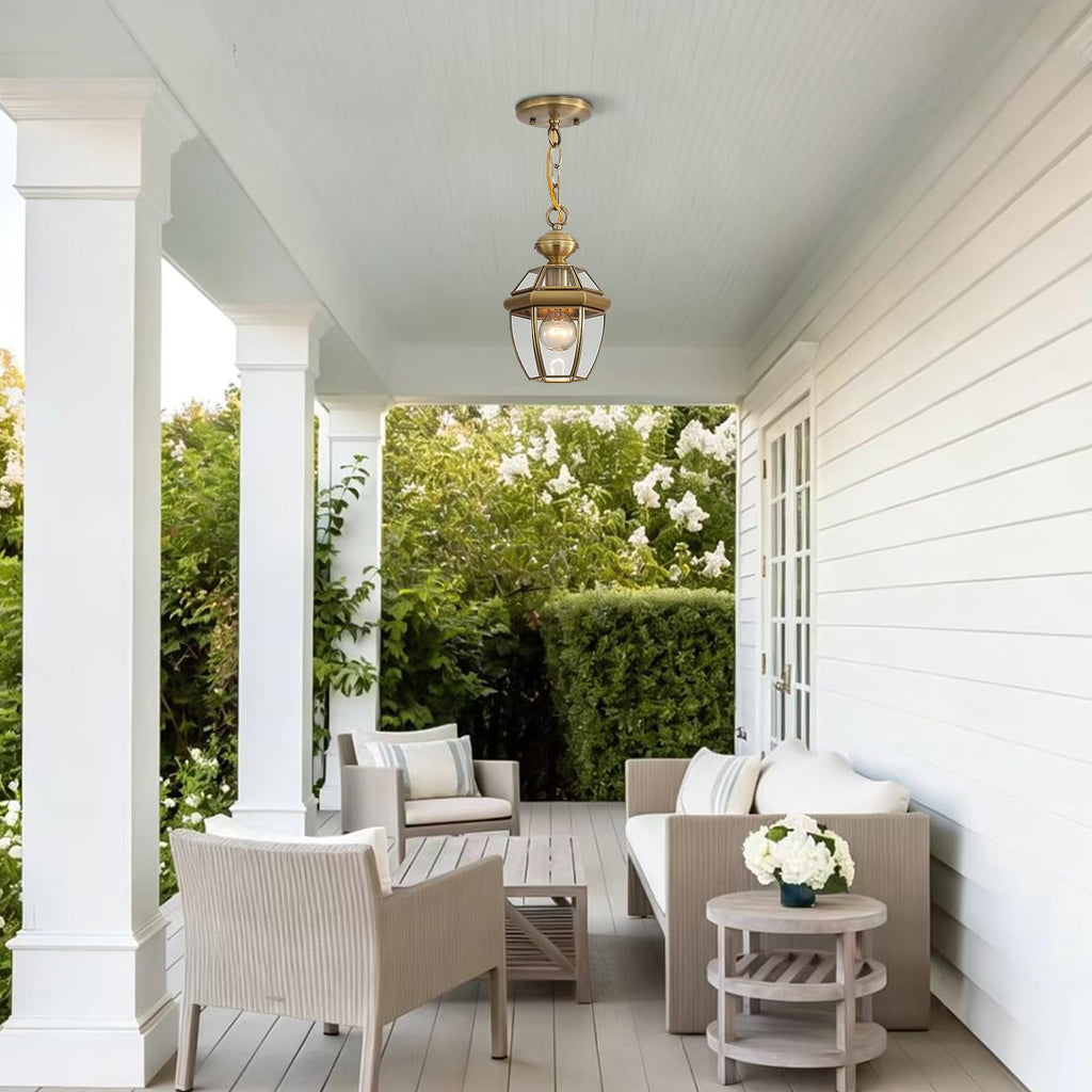 Solid Brass Outdoor Pendant Light, Antique Brass