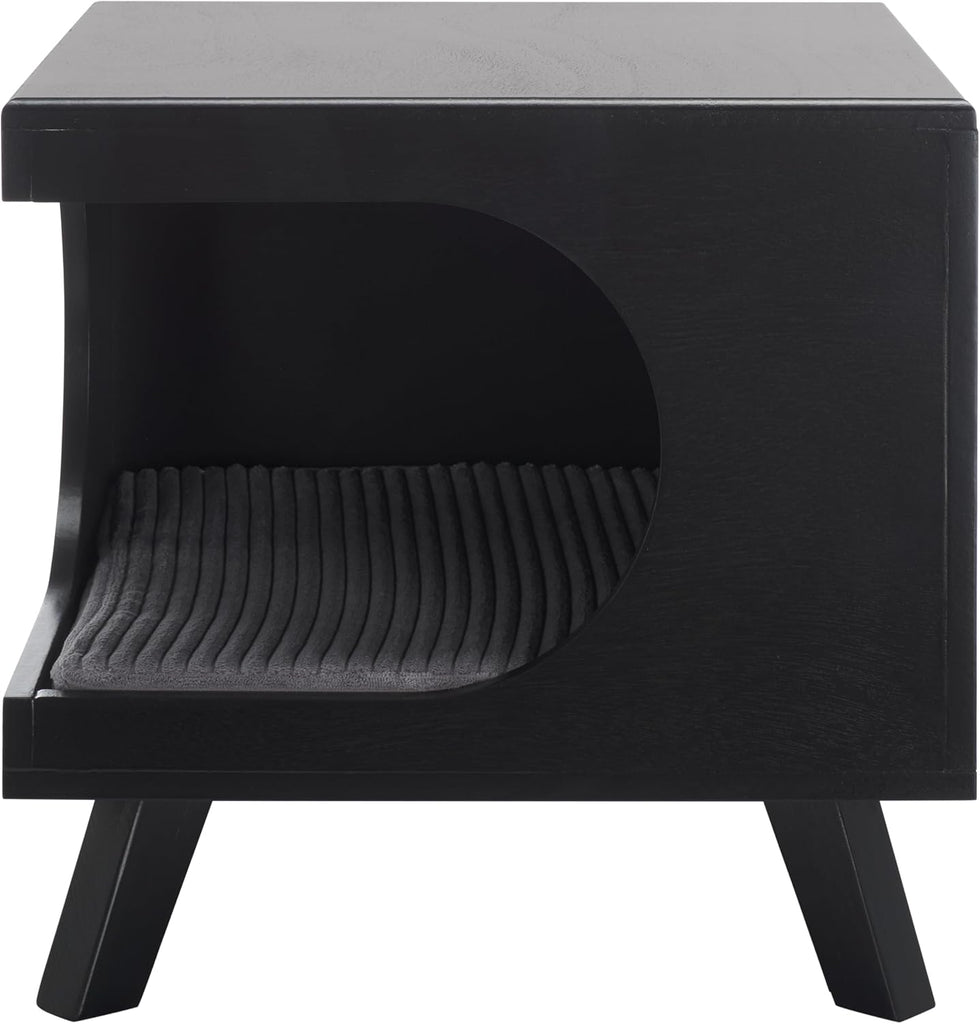 Home Collection Bean Mid-Century Matte Black Square Covered Cave Small Pet Cat Bed (Fully Assembled)