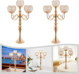 2 Pack Gold Candelabra Centerpiece 5 Arms with Crystal Pendant 21.5 Inch Tall Floor Crystal Chandelier Crystal Beaded