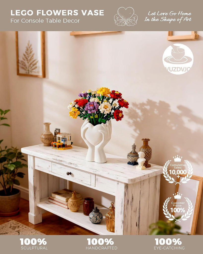 A Heart Held in Two Hands White Vases for Flowers - Cute Modern Small Ceramic Flower Vase for Pampas Grass
