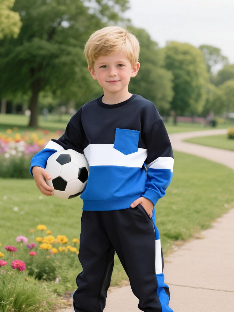 Toddler Boy Clothes Color-Block Long Sleeve Sweatshirt and Pant Outfits Kids 2Pcs Fall Clothing Set