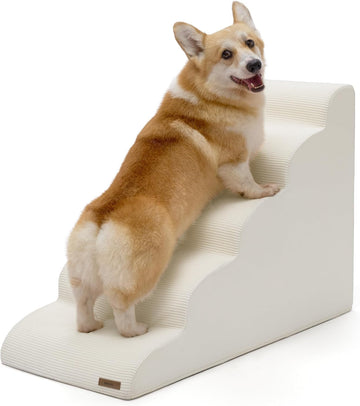 Dog Stairs for Small Dogs, Beige, 5 Step Ramp for High Bed and Couch