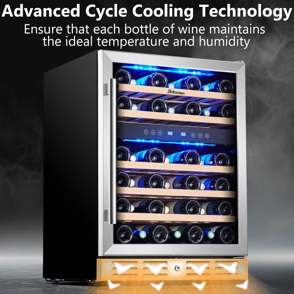 24 inch Wine Cooler, 37 Bottle - Dual Zone Built-in or Freestanding Fridge with 