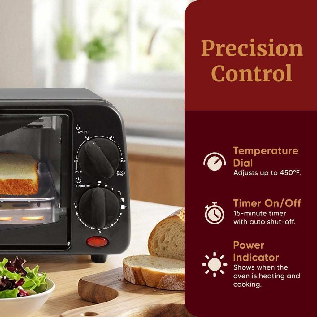 ETO236 Personal Compact 2 Slice Countertop Toaster Oven with 15 Minute Timer & Adjustable Temperature, Bake, Broil, &