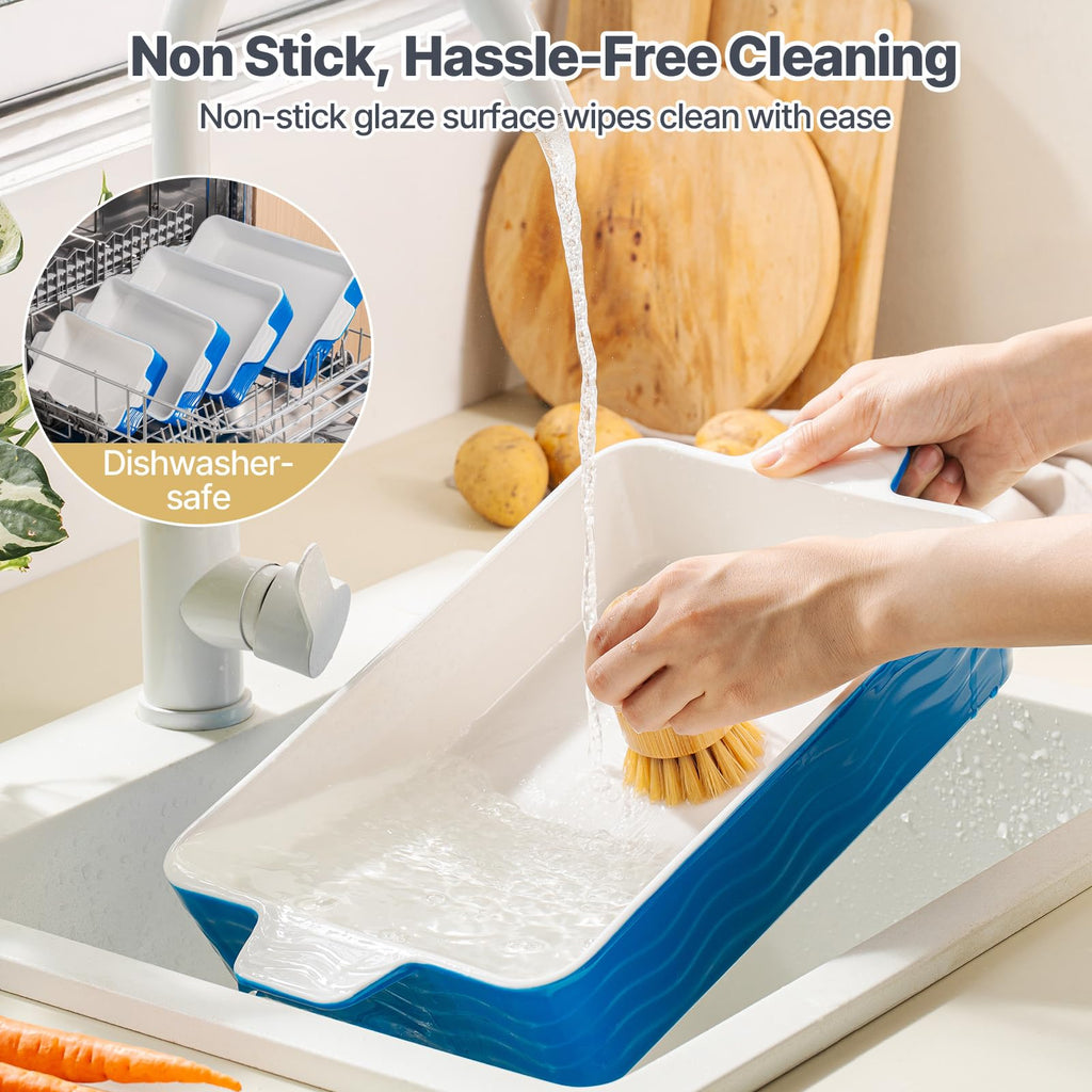 Ceramic Baking Pan with Handles, Porcelain Baking Pans Set of 4, Oven Safe and Durable Baking Dishes Rectangular