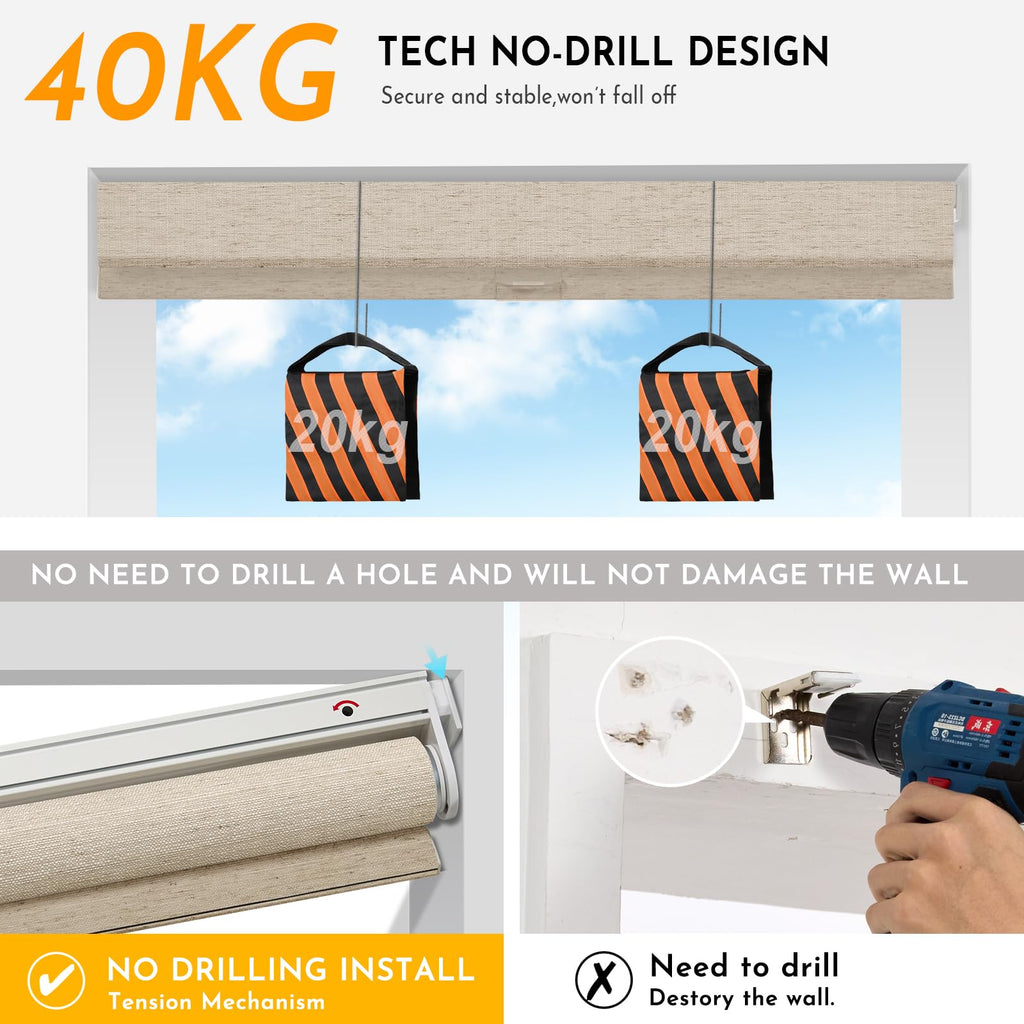 Smart Motorized Blinds with Remote, No Drill Automatic Roller Shades for Indoor Windows, Light Filtering Linen