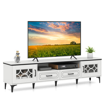Farmhouse TV Stand for TVs up to 80", 71" Entertainment Center with 2 Drawers, 2 Cabinets & Compartment, with 7